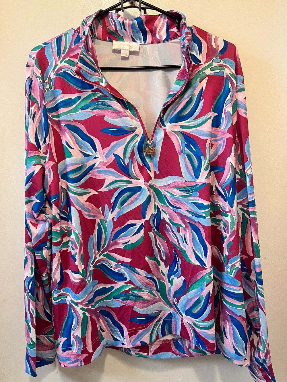 Women's Magenta Floral-Print Quarter-Zip Hoodie